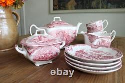 Vintage Johnson Bros England Old Britain Castles Teapot China Red White Tea Pot