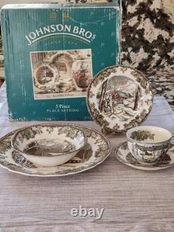 Vintage Johnson Bros Friendly Village China 5 Piece Place Setting NEW