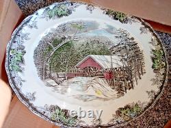 Vintage Johnson Bros Friendly Village China Set Winter Scene 58 pieces/ 8 set