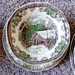 Vintage Johnson Bros Friendly Village China Set Winter Scene 58 pieces/ 8 set