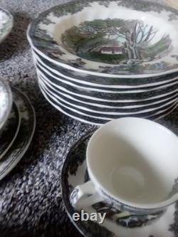 Vintage Johnson Bros Friendly Village China Set Winter Scene 58 pieces/ 8 set