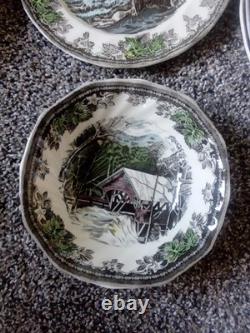 Vintage Johnson Bros Friendly Village China Set Winter Scene 58 pieces/ 8 set