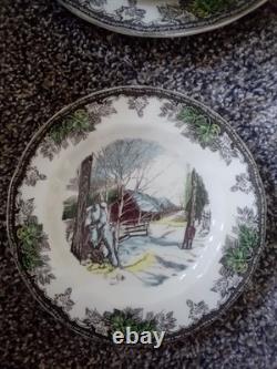 Vintage Johnson Bros Friendly Village China Set Winter Scene 58 pieces/ 8 set