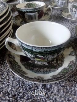 Vintage Johnson Bros Friendly Village China Set Winter Scene 58 pieces/ 8 set