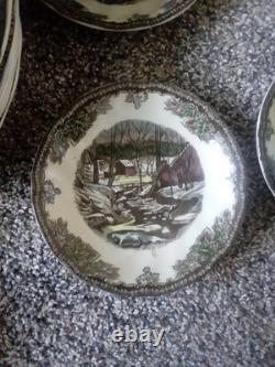 Vintage Johnson Bros Friendly Village China Set Winter Scene 58 pieces/ 8 set