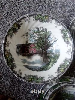 Vintage Johnson Bros Friendly Village China Set Winter Scene 58 pieces/ 8 set