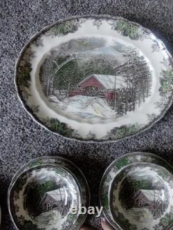Vintage Johnson Bros Friendly Village China Set Winter Scene 58 pieces/ 8 set