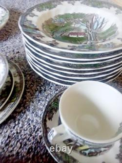 Vintage Johnson Bros Friendly Village China Set Winter Scene 58 pieces/ 8 set