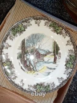 Vintage Johnson Bros Friendly Village China Set Winter Scene 58 pieces/ 8 set