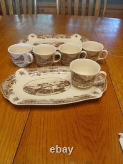 Vintage Johnson Bros GRAND CANYON Snack Tray With Cups. Set Of 5