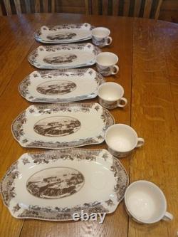 Vintage Johnson Bros GRAND CANYON Snack Tray With Cups. Set Of 5