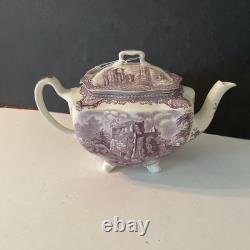 Vintage Johnson Bros Old Britain Castles Teapot Withlid Farnham Castle Purple Rare