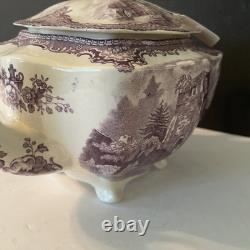 Vintage Johnson Bros Old Britain Castles Teapot Withlid Farnham Castle Purple Rare