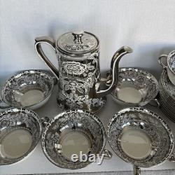 Vintage Johnson Bros. Pareek silver china lot saucers teapot and bowls. Read