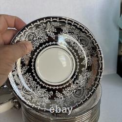 Vintage Johnson Bros. Pareek silver china lot saucers teapot and bowls. Read