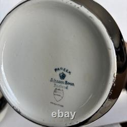 Vintage Johnson Bros. Pareek silver china lot saucers teapot and bowls. Read