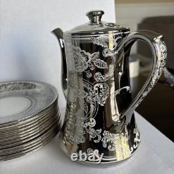 Vintage Johnson Bros. Pareek silver china lot saucers teapot and bowls. Read