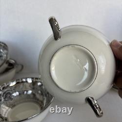 Vintage Johnson Bros. Pareek silver china lot saucers teapot and bowls. Read