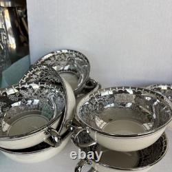Vintage Johnson Bros. Pareek silver china lot saucers teapot and bowls. Read