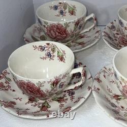 Vintage Johnson Bros. Rose Chintz Cup And Saucer Set Of 8+ Extra Saucer No Chips