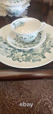 Vintage Johnson Bros Windsor Ware Green Apple Blossom 22 Piece Dinnerware Set