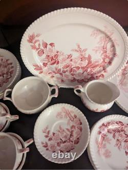 Vintage Johnson Bros Windsorware Pink Apple Blossom 44 Piece Dinnerware Set