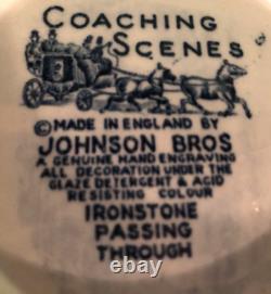 Vintage Johnson Brothers Coffee Pot 6 Cup Blue Coaching Scenes Ironstone England
