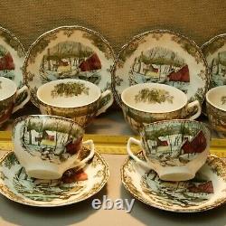 Vintage LOT of Johnson Bros Teacups & Saucers Friendly Village pattern winter