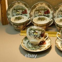 Vintage LOT of Johnson Bros Teacups & Saucers Friendly Village pattern winter