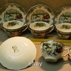 Vintage LOT of Johnson Bros Teacups & Saucers Friendly Village pattern winter