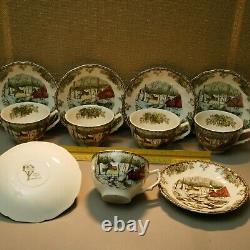 Vintage LOT of Johnson Bros Teacups & Saucers Friendly Village pattern winter