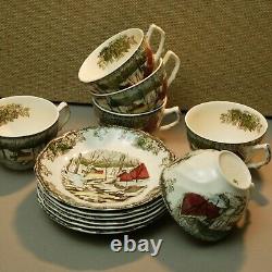 Vintage LOT of Johnson Bros Teacups & Saucers Friendly Village pattern winter