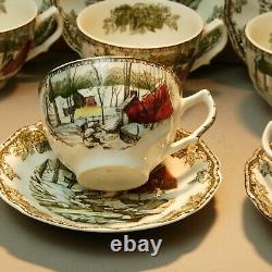 Vintage LOT of Johnson Bros Teacups & Saucers Friendly Village pattern winter