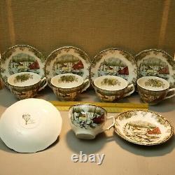 Vintage LOT of Johnson Bros Teacups & Saucers Friendly Village pattern winter