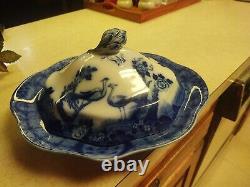 Vintage Prettiest Flow Blue Mongolia Johnson Bros England Antique Tureen and Lid