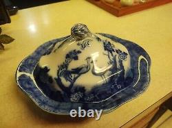 Vintage Prettiest Flow Blue Mongolia Johnson Bros England Antique Tureen and Lid