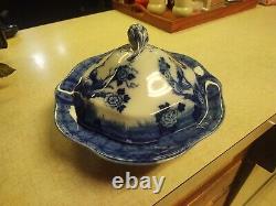 Vintage Prettiest Flow Blue Mongolia Johnson Bros England Antique Tureen and Lid