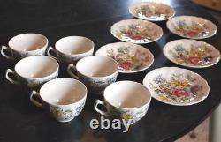Vintage SHERATON Johnson Bros 10 CUPS/SAUCERS Hand Painted Transferware OLD MRK