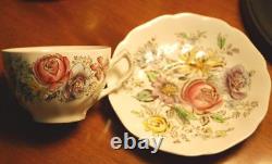 Vintage SHERATON Johnson Bros 10 CUPS/SAUCERS Hand Painted Transferware OLD MRK