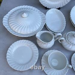 Vintage Set Of 23 Ironstone Johnson Bros Regency Snow White Dinnerware