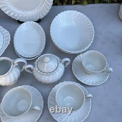 Vintage Set Of 23 Ironstone Johnson Bros Regency Snow White Dinnerware