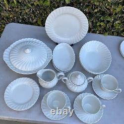 Vintage Set Of 23 Ironstone Johnson Bros Regency Snow White Dinnerware