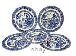 Vintage Set of Five Johnson Bros. England Blue & White Willow Dinner Plates