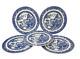 Vintage Set Of Five Johnson Bros. England Blue & White Willow Dinner Plates