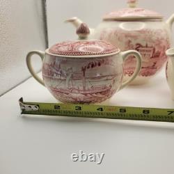 Vintage Tea Set Johnson Bros. Historic America Pink/Red EUC ENGLAND