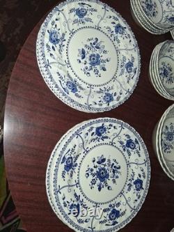 Vtg 46 Pc Johnson Brothers Blue Indies Service Set, 8 5 Pc Place Settings