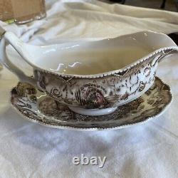 Vtg His Majesty Turkey Gravy Boat by Johnson Bros Transferware Made in England