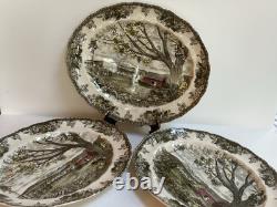 Vtg Johnson Bros Englandthe Friendly Village 3 Oval Serving Platters Harvest