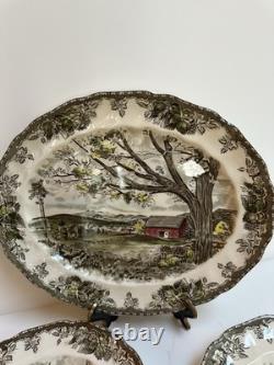 Vtg Johnson Bros Englandthe Friendly Village 3 Oval Serving Platters Harvest