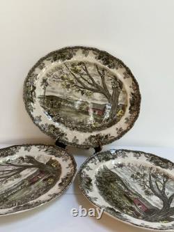 Vtg Johnson Bros Englandthe Friendly Village 3 Oval Serving Platters Harvest